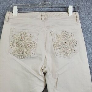 Nine West Jeans Beige Capri Bling Pockets Snap Hems Women's Size 6
